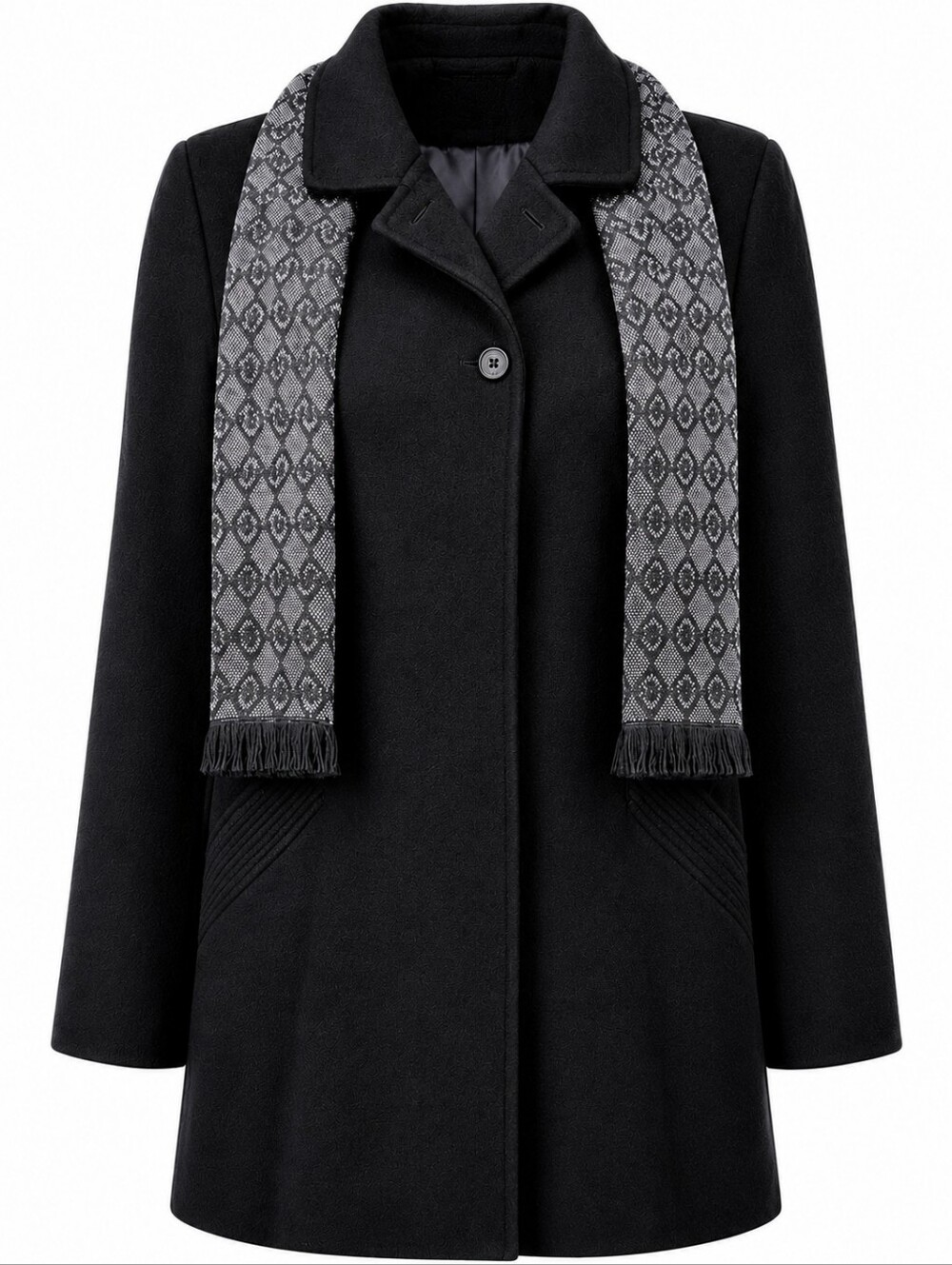 Vintage Cabin Creek Wool Coat Womens 14 Black Mid Length Heavy Pea Coat 90s